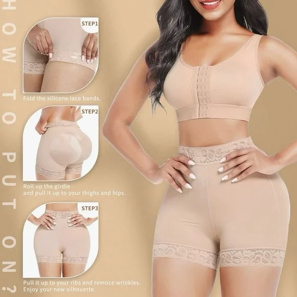 High Waist Lace Silicone Shorts Daily Use Shapewear Underwear Compression - Picture 8 of 11